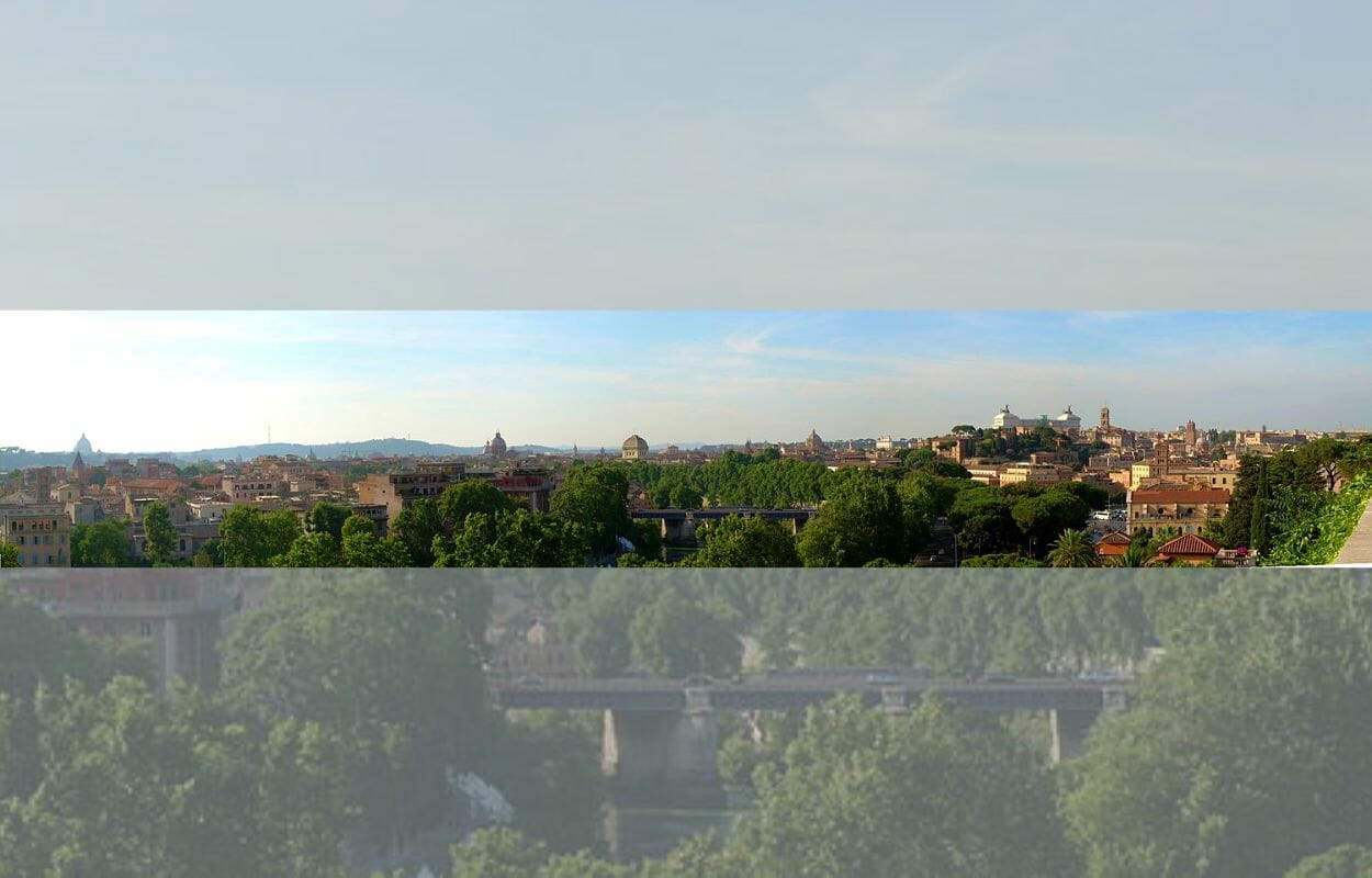 Panorama di Roma dal belvedere del giardino degli Aranci